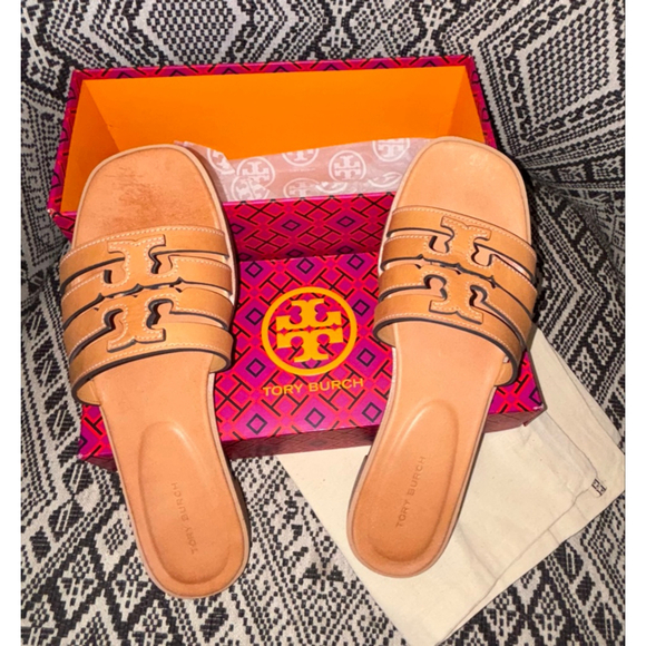 Tory Burch Ines caprine leather Cage Slide in Camello size 7.5 w/ Dust Bag + Box - Picture 7 of 8